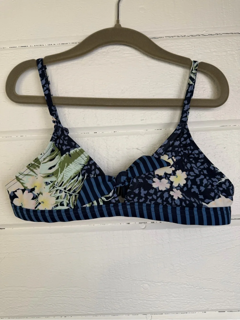 Roxy Girls Navy Blue Floral & Stripe Bikini Top